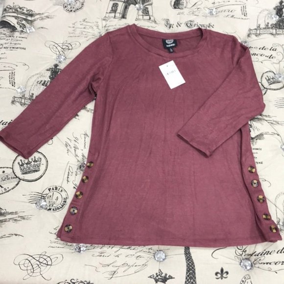 Bobeau Fleece Side Button TOP - Picture 2 of 5